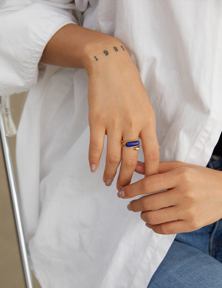 Bague Lapis Lazuli Argent S925 Plaqué Or