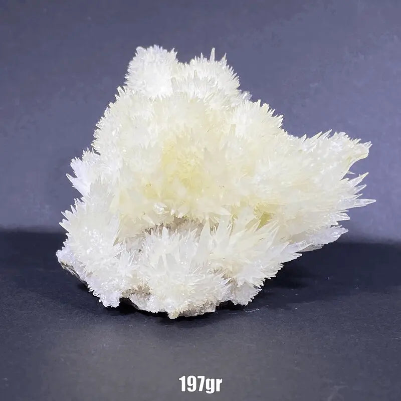 Amas blancs d'aragonite aciculaire