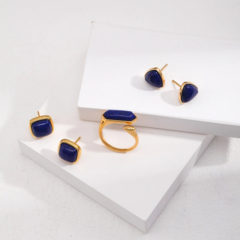 Boucle D'oreille Lapis Lazuli Argent S925 Plaqué Or