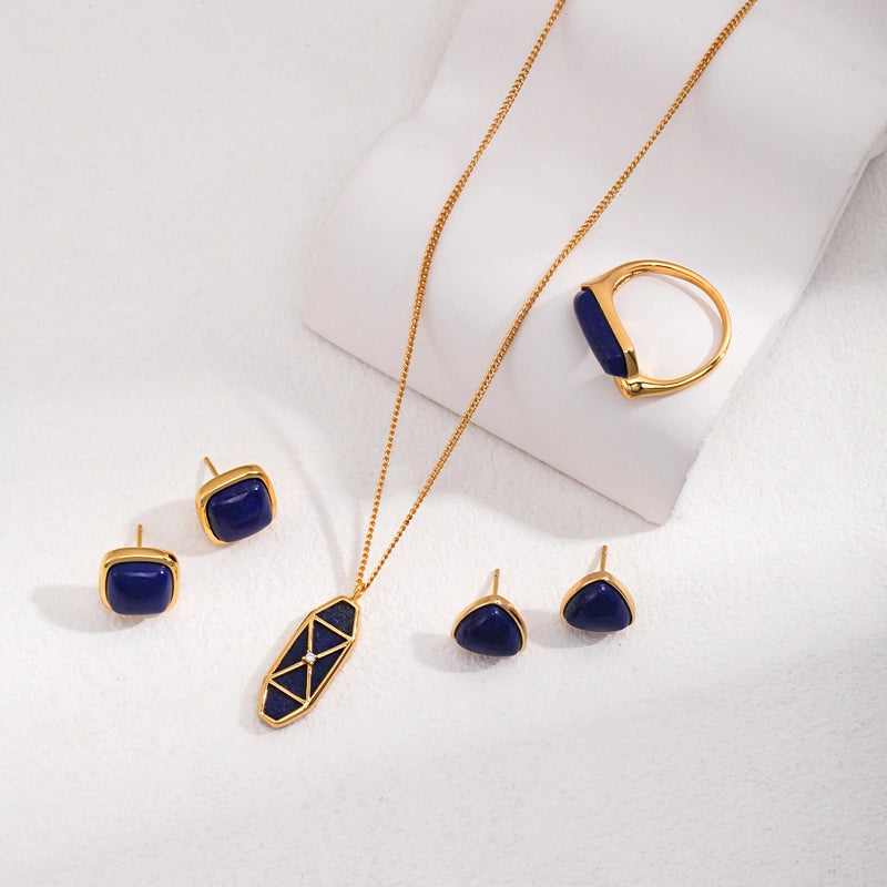 Boucle D'oreille Lapis Lazuli Argent S925 Plaqué Or