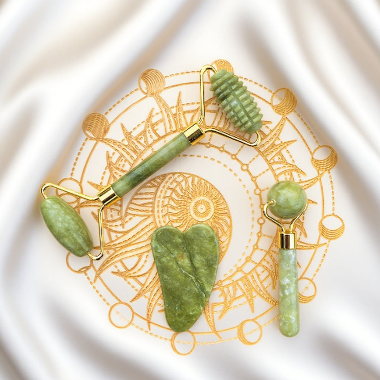 Coffret Rouleaux Facials et Planche de Gua Sha en Jade (3 pièces)