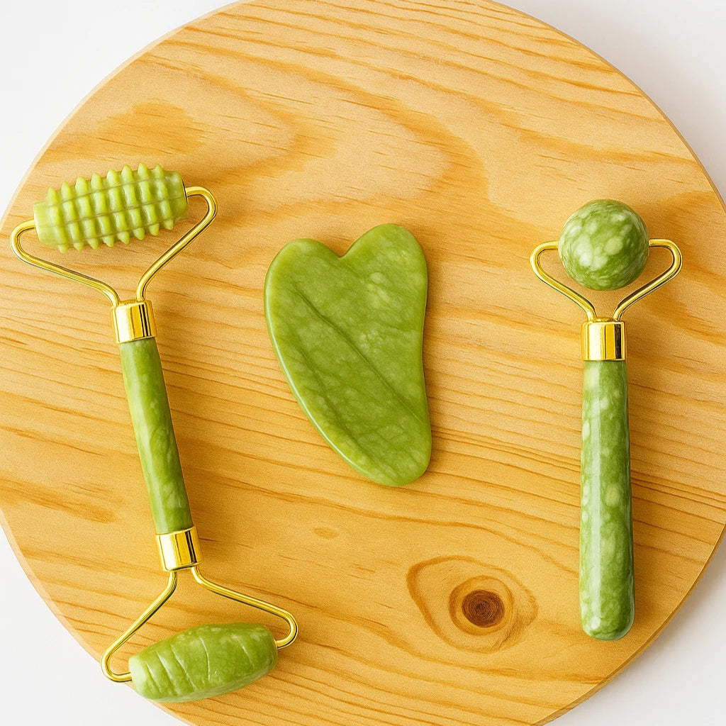 Coffret Rouleaux Facials et Planche de Gua Sha en Jade (3 pièces)