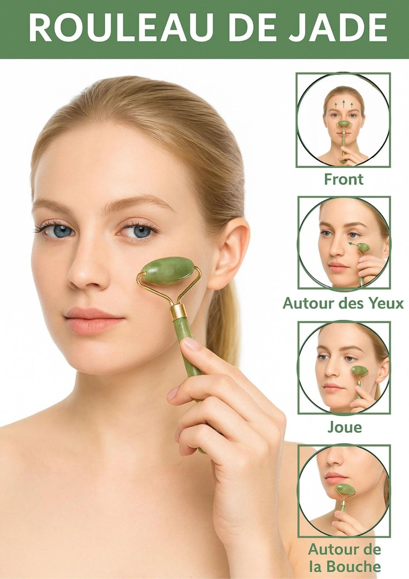 Coffret Rouleaux Facials et Planche de Gua Sha en Jade (3 pièces)