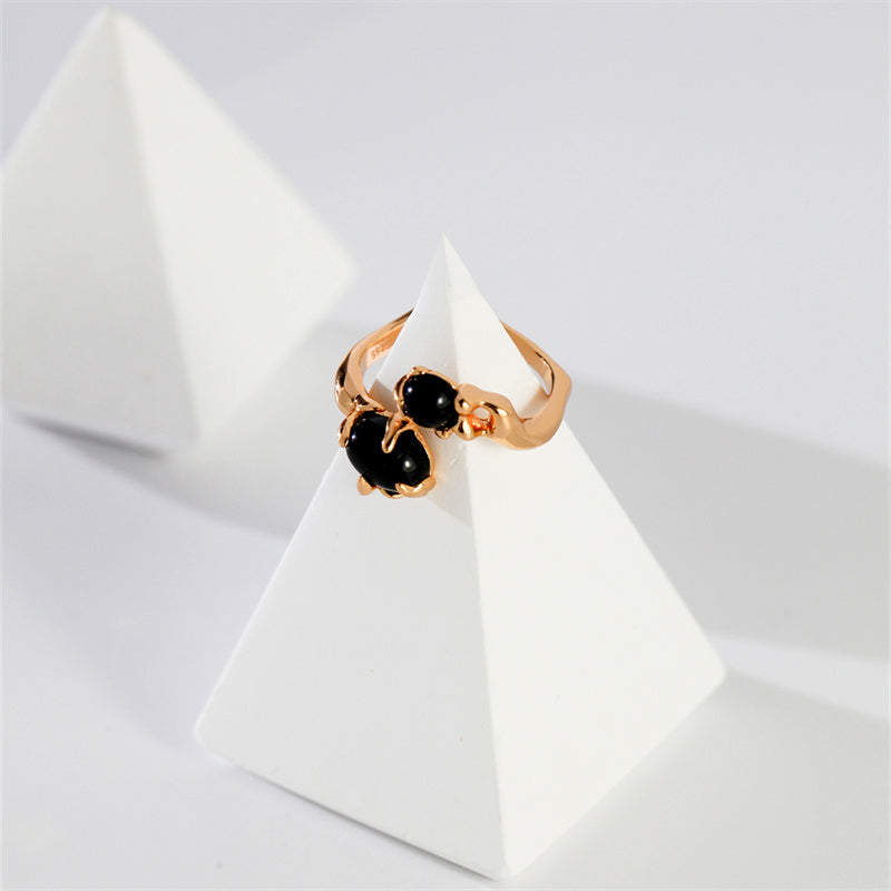 Bague Agate Noir Argent S925 Plaqué Or