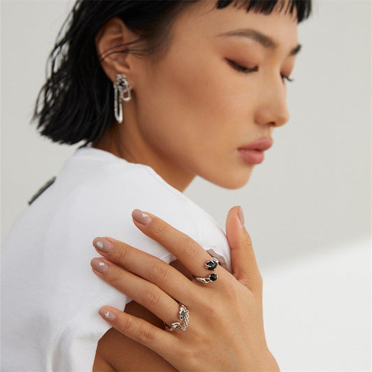 Bague Agate Noir Argent S925 Plaqué Or #3