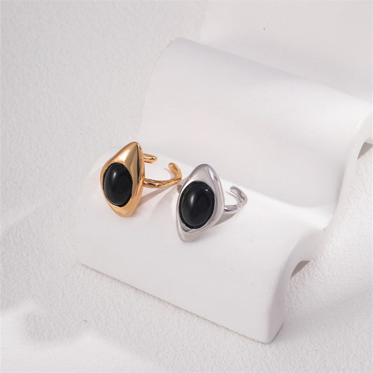 Bague Agate Noir Argent S925 Plaqué Or #2