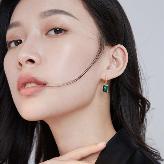 Boucle D'oreille Malachite Argent S925 Plaqué Or #1