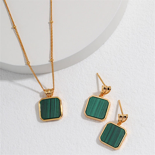 Boucle D'oreille Malachite Argent S925 Plaqué Or #2