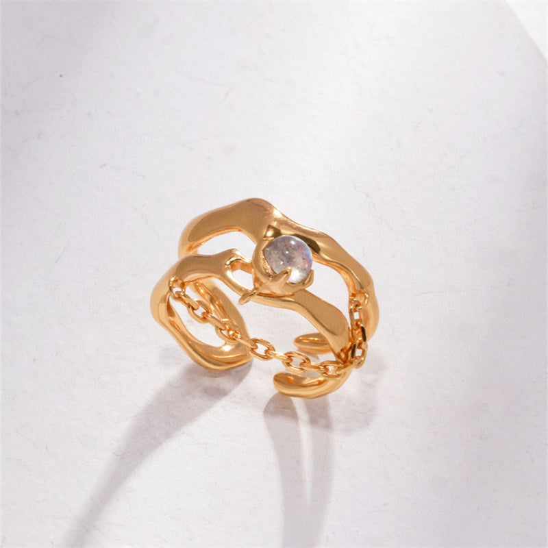 Bague Pierre de Lune Argent S925 Plaqué Or