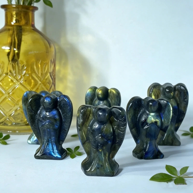 Ange en Labradorite Naturelle – Sculpture spirituelle de protection et sérénité