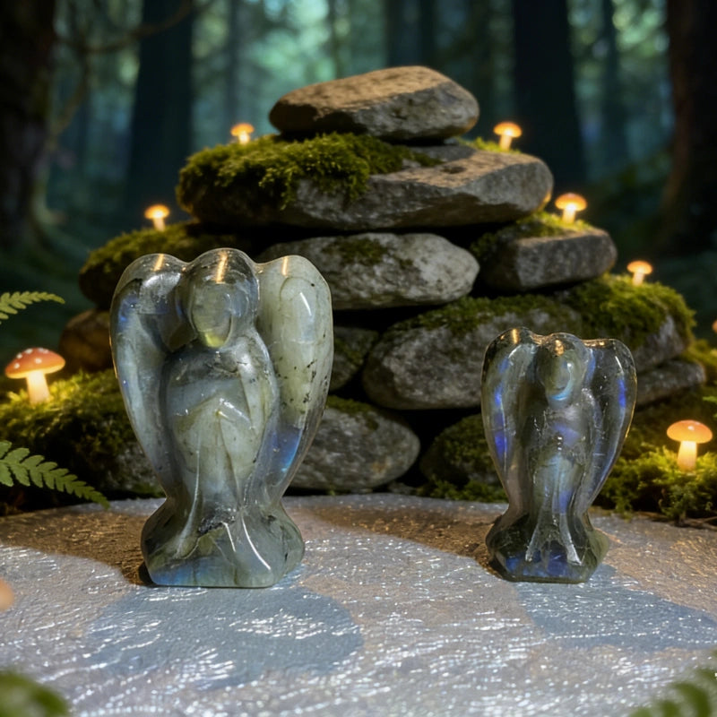 Ange en Labradorite Naturelle – Sculpture spirituelle de protection et sérénité
