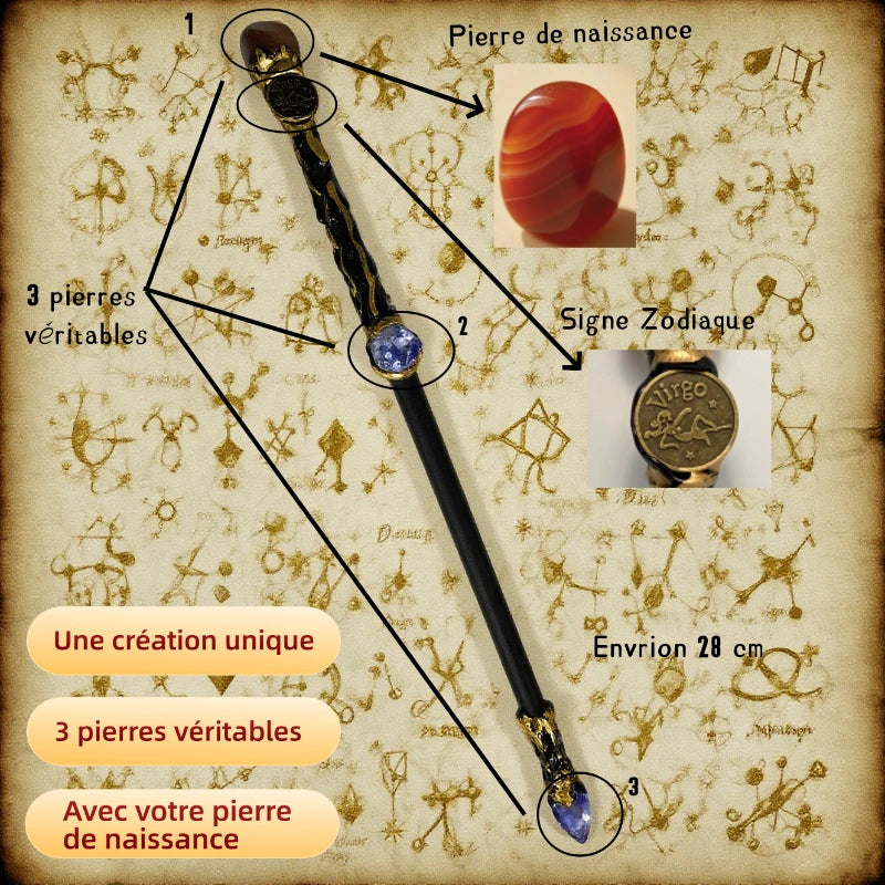 Baguette Magique en Pierre Naturel à 12 Signes du Zodiaque