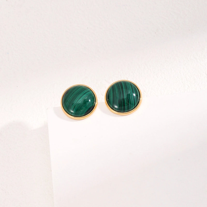 Boucle D'oreille Malachite Argent S925 Plaqué Or