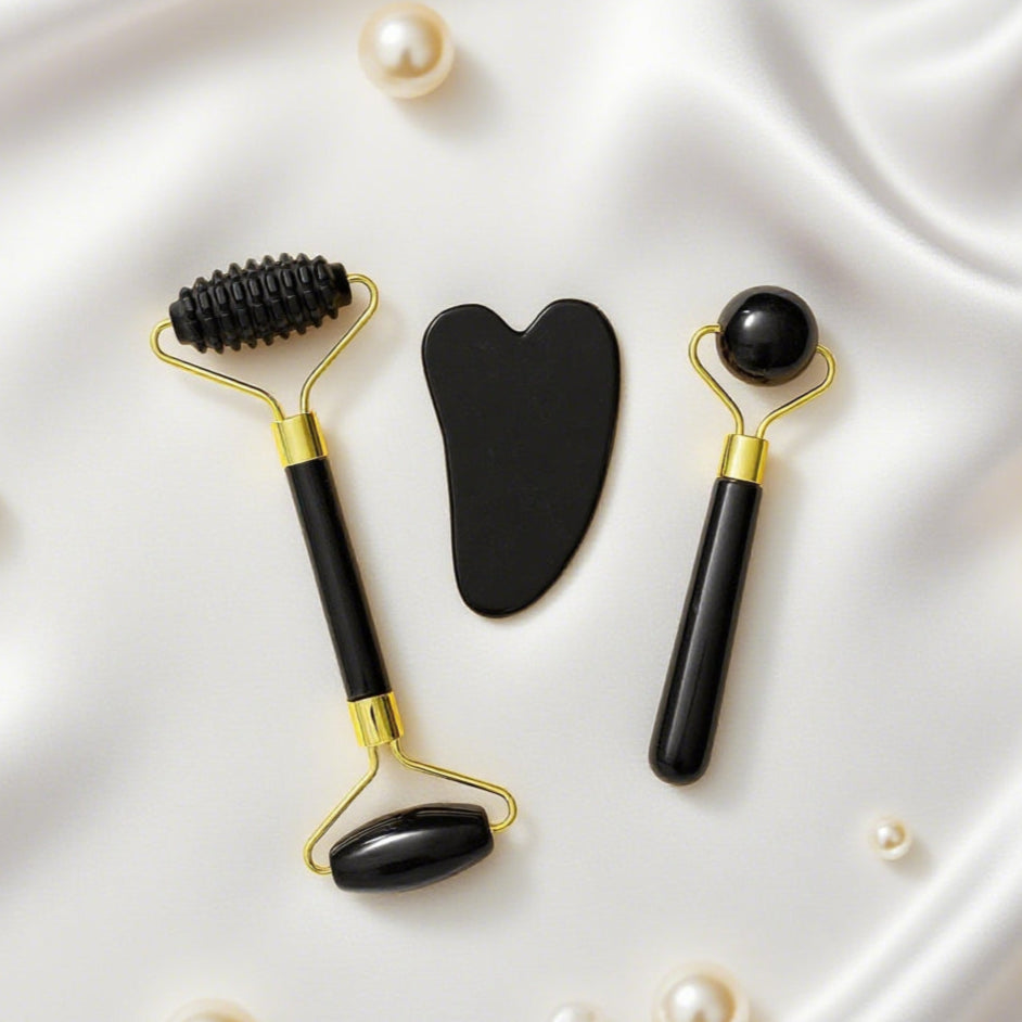 Coffret Rouleaux Facials et Planche de Gua Sha en Jade (3 pièces)