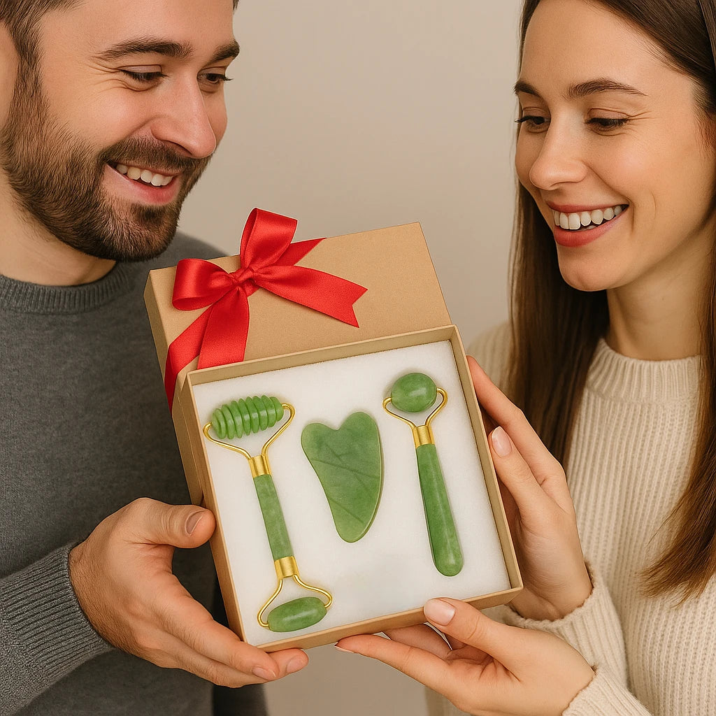 Coffret Rouleaux Facials et Planche de Gua Sha en Jade (3 pièces)