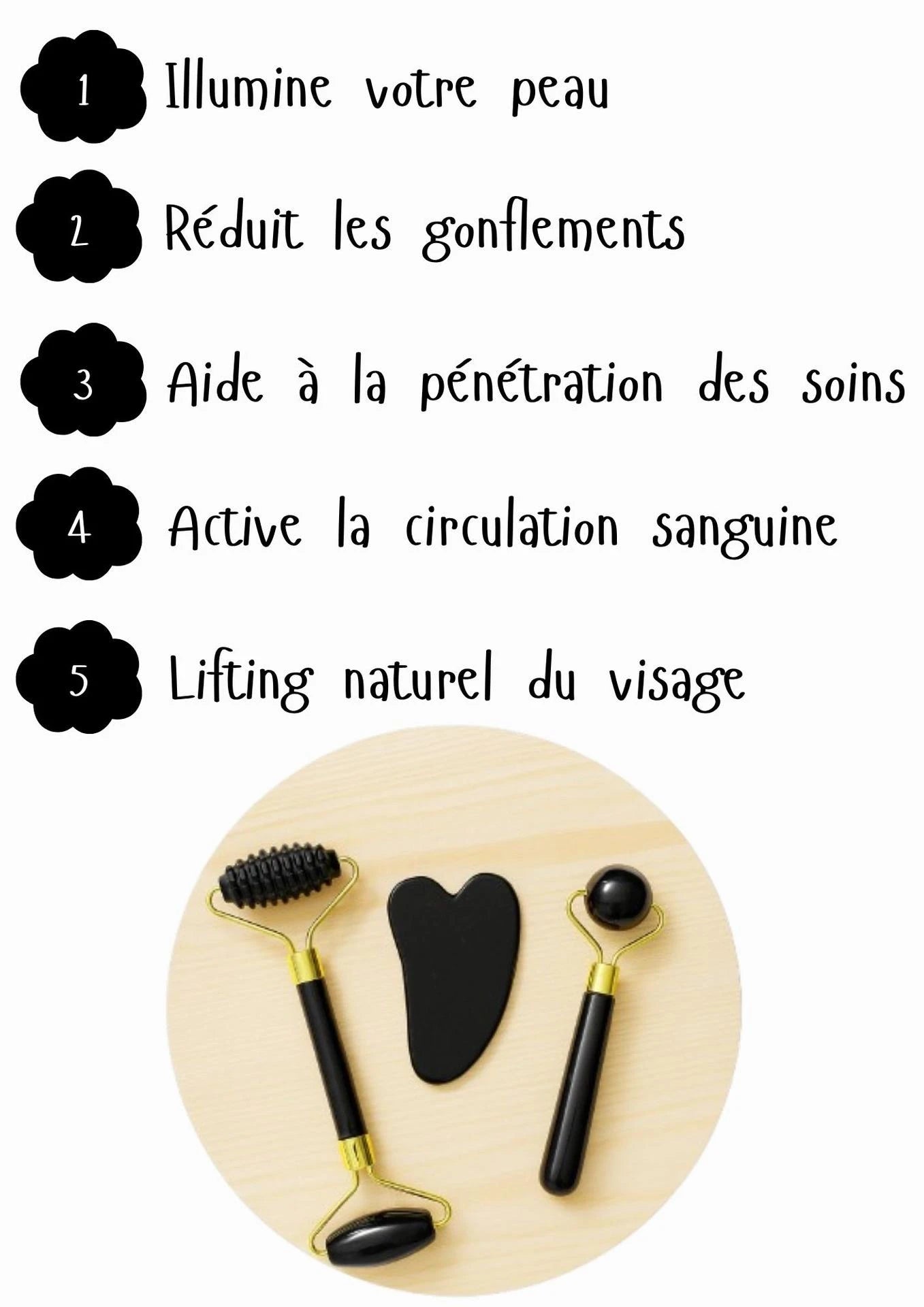 Coffret Rouleaux Facials et Planche de Gua Sha en Jade (3 pièces)
