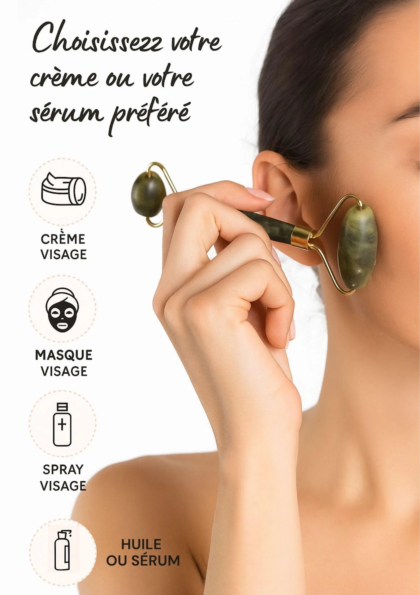 Coffret Rouleaux Facials et Planche de Gua Sha en Jade (3 pièces)