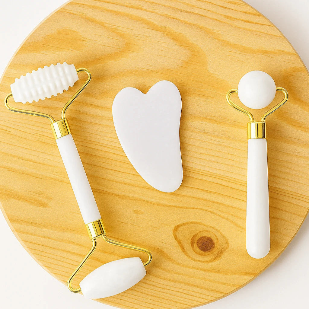 Coffret Rouleaux Facials et Planche de Gua Sha en Jade (3 pièces)