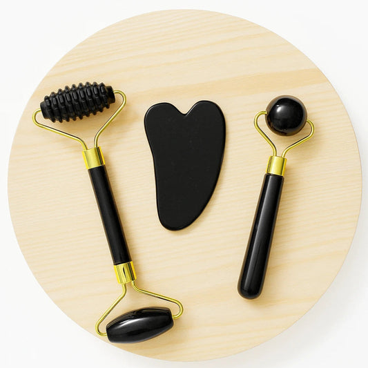 Coffret Rouleaux Facials et Planche de Gua Sha en Jade (3 pièces)