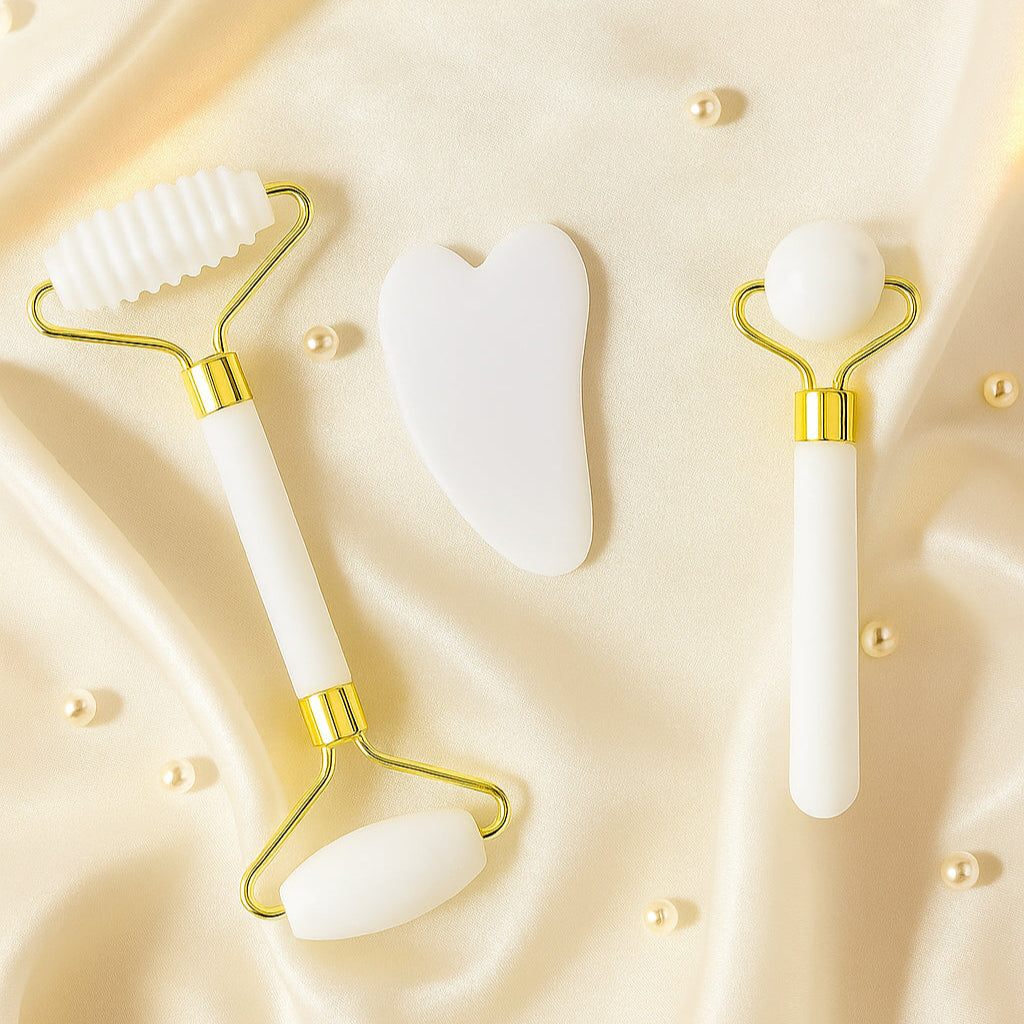 Coffret Rouleaux Facials et Planche de Gua Sha en Jade (3 pièces)