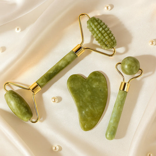 Coffret Rouleaux Facials et Planche de Gua Sha en Jade (3 pièces)