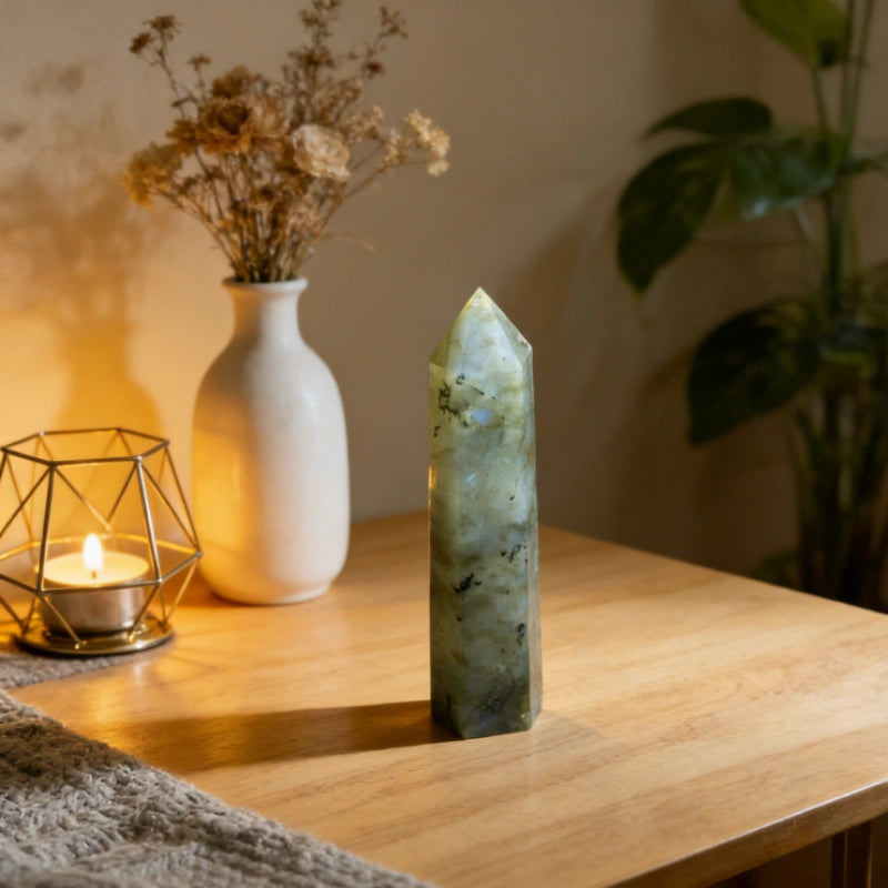 Pointe en Labradorite naturelle – pierre de protection et décoration élégante