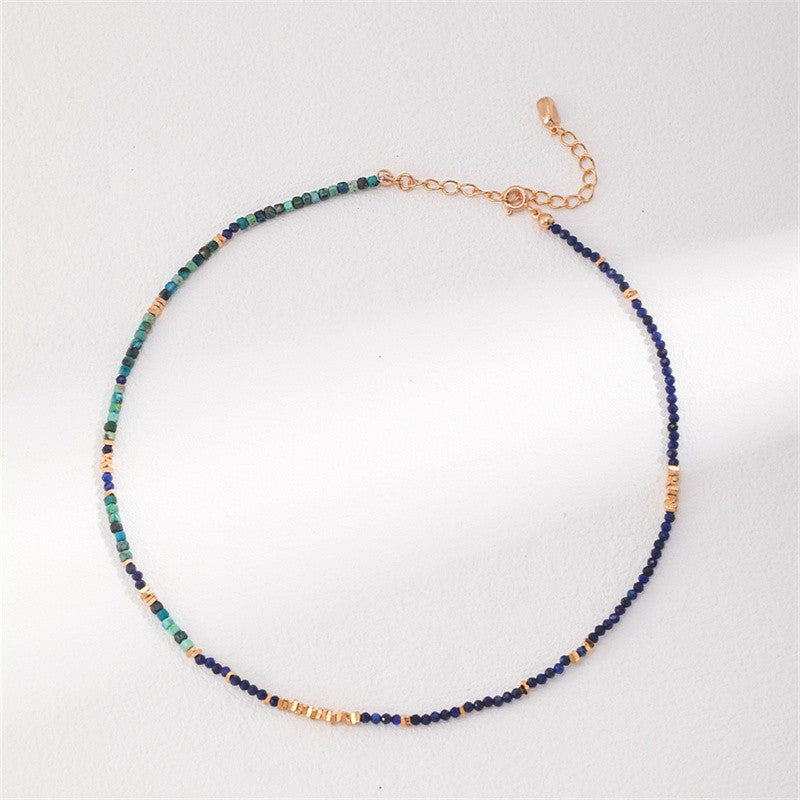 Collier Lapis Lazuli/Chrysocolle Argent S925 Plaqué Or