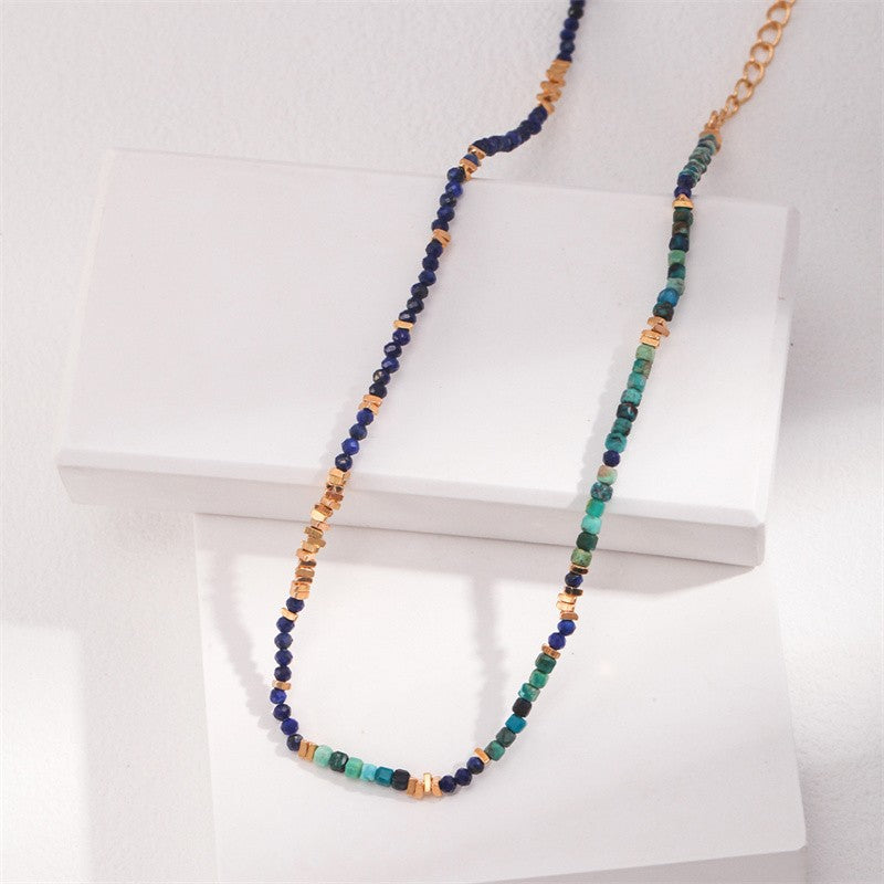 Collier Lapis Lazuli/Chrysocolle Argent S925 Plaqué Or