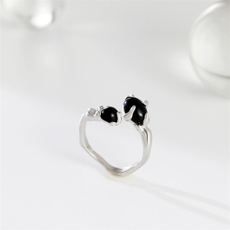 Bague Agate Noir Argent S925 Plaqué Or