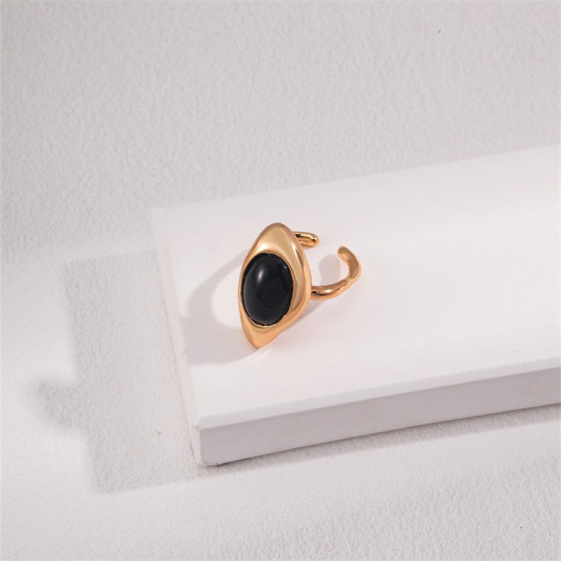 Bague Agate Noir Argent S925 Plaqué Or