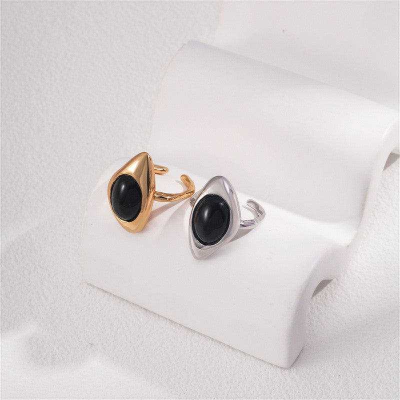 Bague Agate Noir Argent S925 Plaqué Or