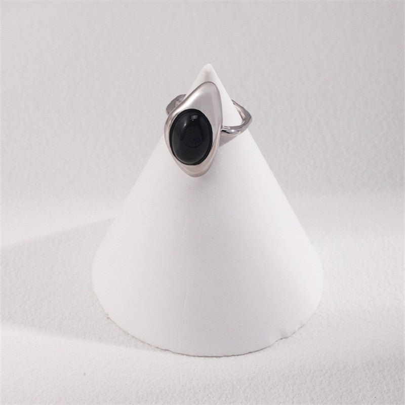 Bague Agate Noir Argent S925 Plaqué Or