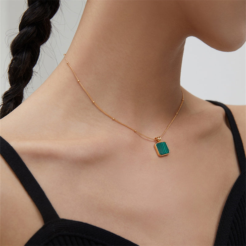 Collier Malachite Argent S925 Plaqué Or