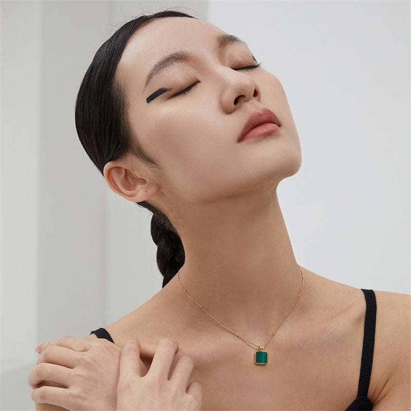 Collier Malachite Argent S925 Plaqué Or