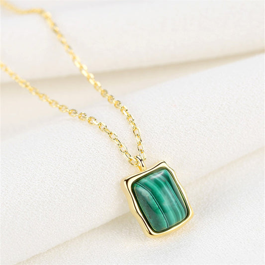 Collier Malachite Argent S925 Plaqué Or