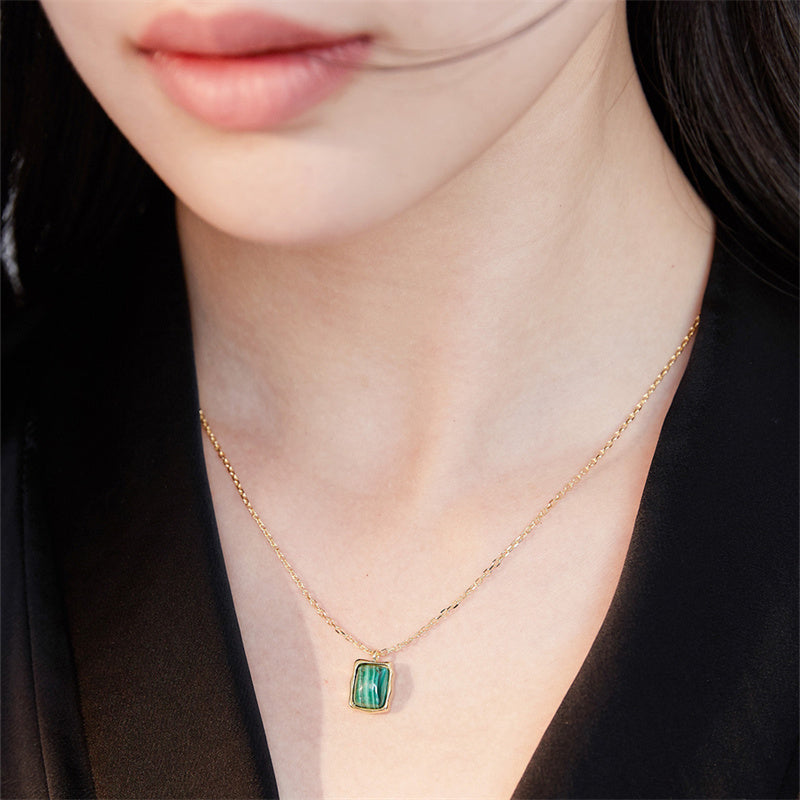 Collier Malachite Argent S925 Plaqué Or