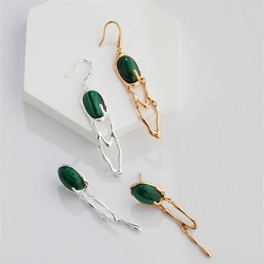 Boucle D'oreille Malachite Argent S925 Plaqué Or