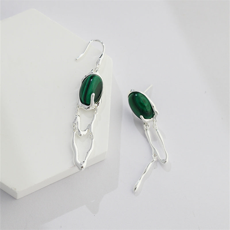 Boucle D'oreille Malachite Argent S925 Plaqué Or