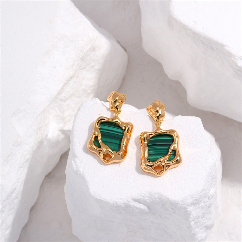 Boucle D'oreille Malachite Argent S925 Plaqué Or