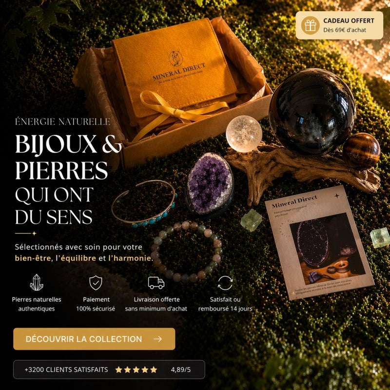 Pierres naturelles et bijoux pour le bien-être, idées cadeaux avec minéraux authentiques et lithothérapie
