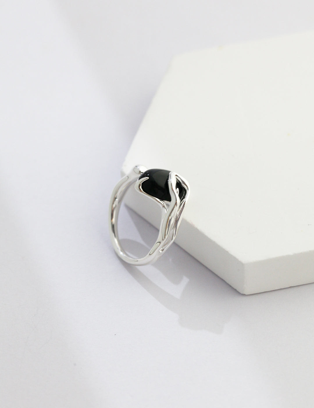 Bague Agate Noir Argent S925 / Plaqué Or