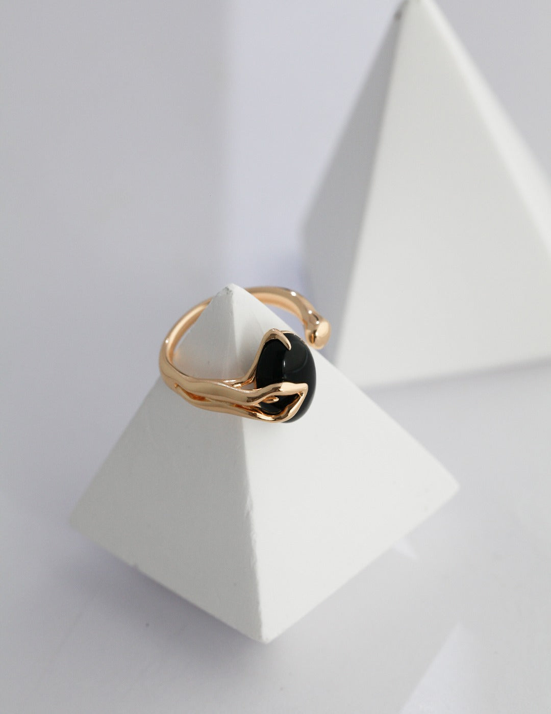 Bague Agate Noir Argent S925 / Plaqué Or